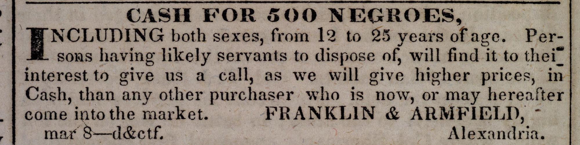 Slave Sale Advertisement